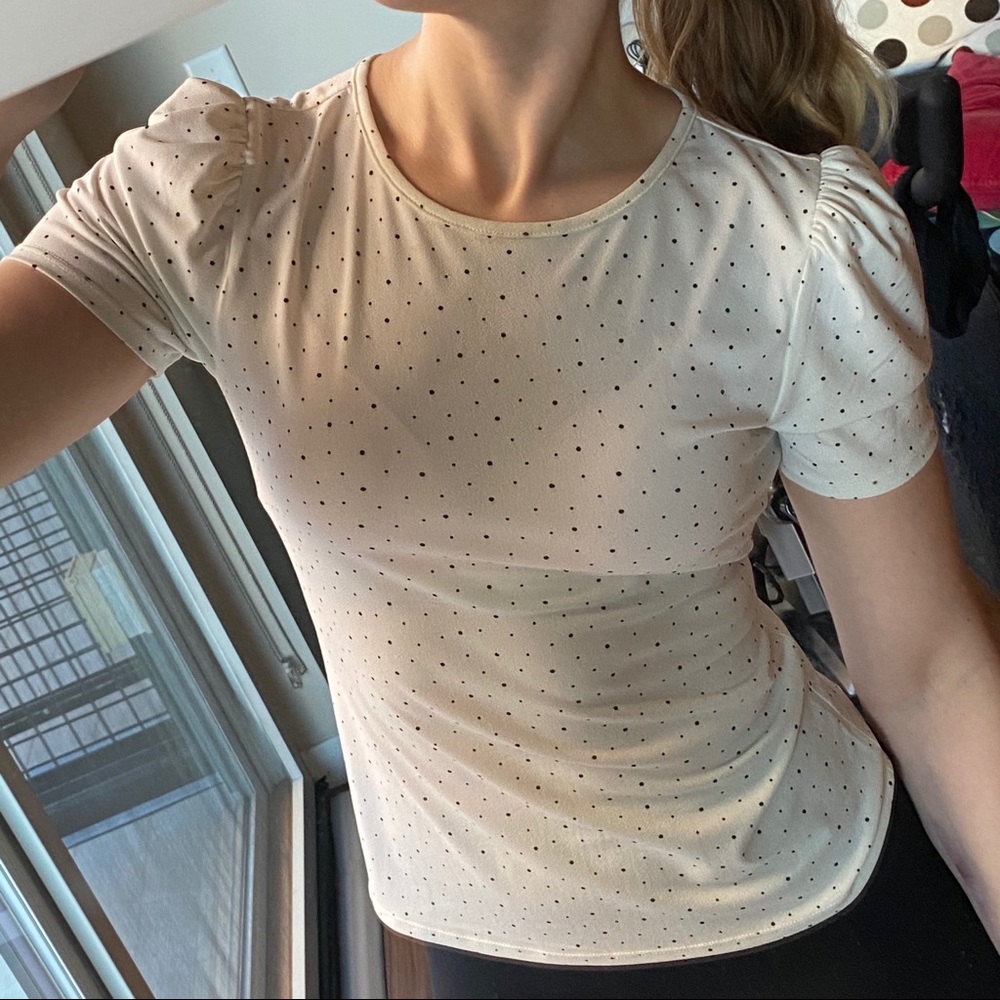 Express polka dot puffy shoulder dress shirt